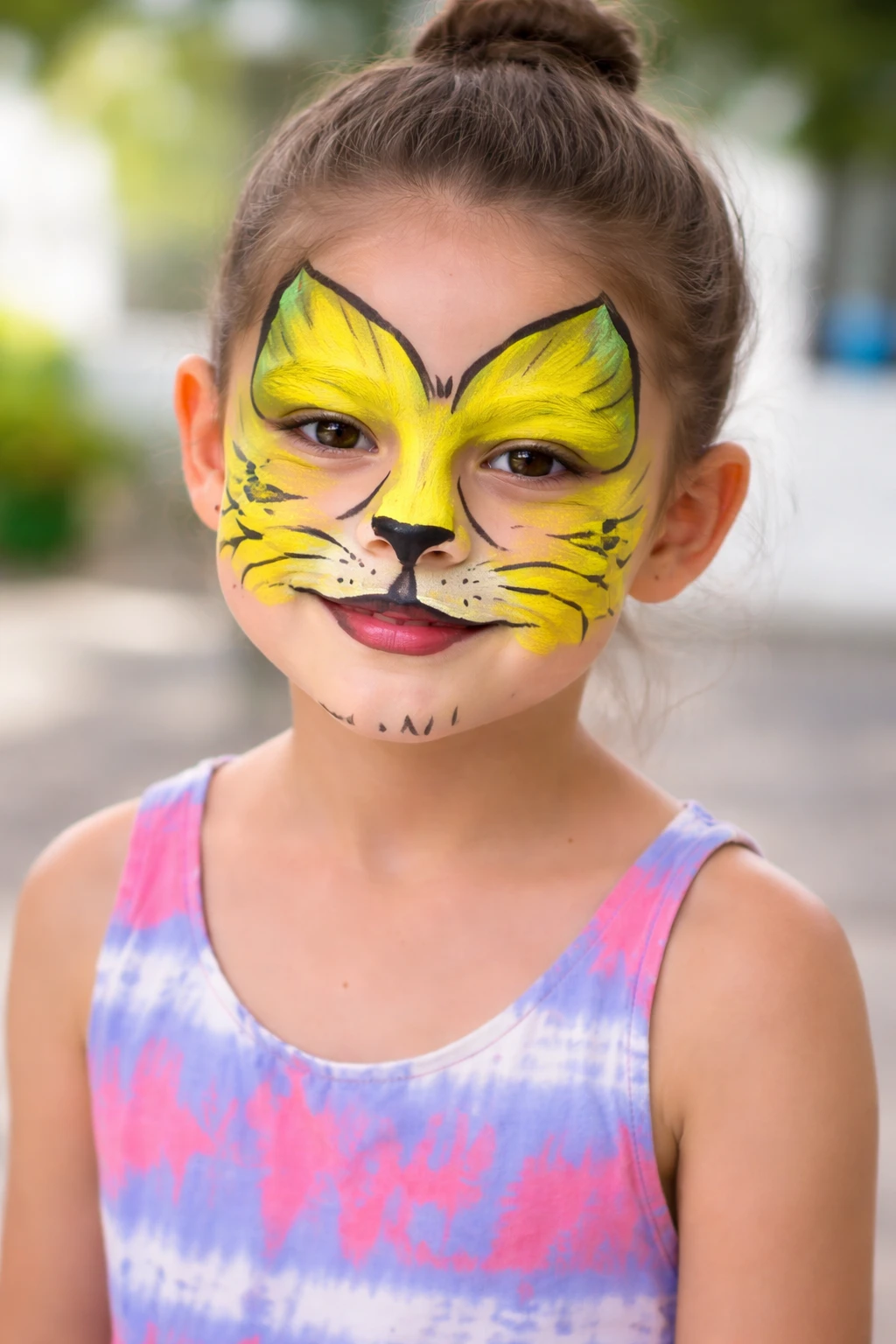 Niña con maquillaje de tigre amarillo