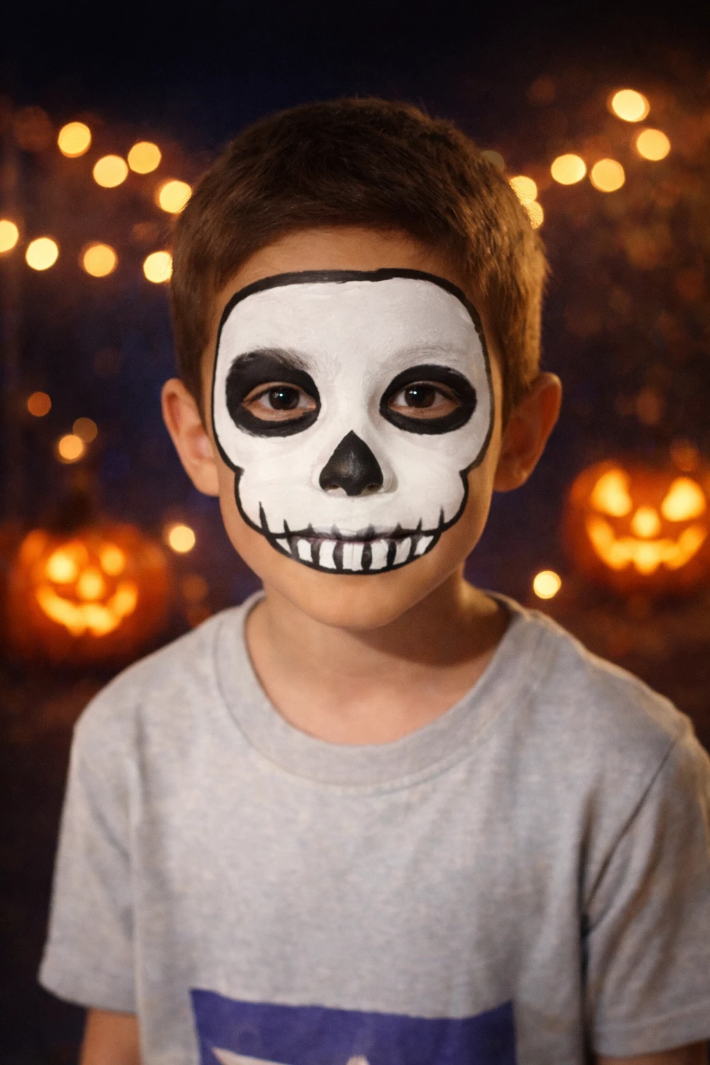 Niño con maquillaje de calavera de Halloween